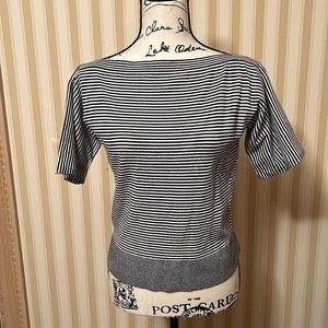 Talbots striped short sleeve, brushed feel cotton shirt with bateau neckline